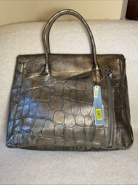 Kate Landry Metallic Bronze Croc-Embossed Tote
